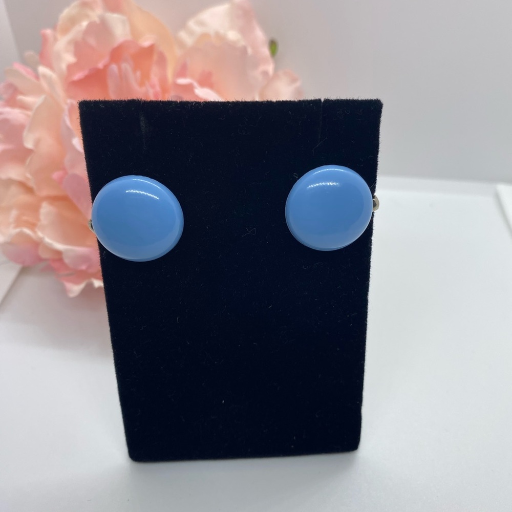 Vintage Baby Blue Pinup Clip Earrings Japan Stamped